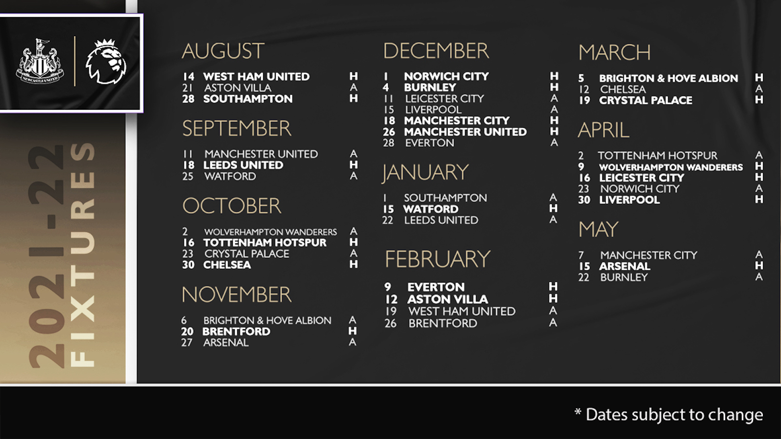 21/22 fixtures epl When are
